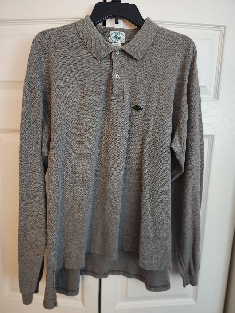 Hanes Gray Long Sleeve Polo with Green Chest Logo